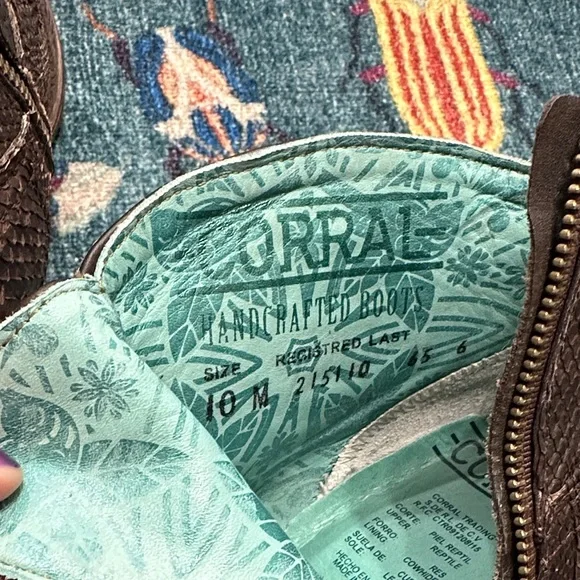 Corral Snakeskin Leather Pointed Cropped Ankle Western Cowgirl Cowboy Boots - Picture 7 of 8